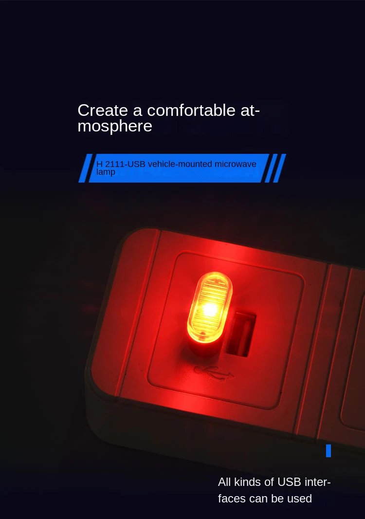 USB Car Mini LED Atmosphere Lights Car Interior Neon Decorative Lamp Emergency Lighting Universal PC Portable Plug and Play