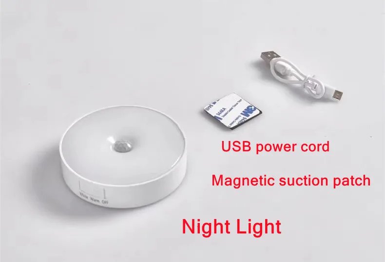 Motion Sensor Light Led USB NightLights Round Chargeable Lamp for Bedroom Kitchen Stair Hallway Wardrobe Lighting Cupboard
