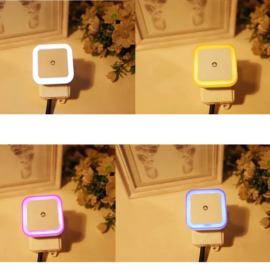 Mini LED Night Light EU/US Plug in Dusk to Dawn Sensor Wall Nights Lamp Square for Bedroom Hallway Stairs Corridor 110V 220V
