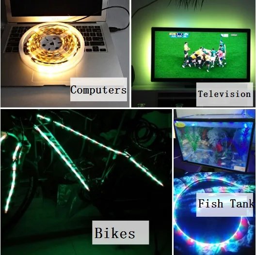 LED Night Light String DC5V With USB Port Cable 50CM 1M 2M 3M 4M 5M USB LED strip light lamp SMD 3528 for TV/ PC/ Laptop