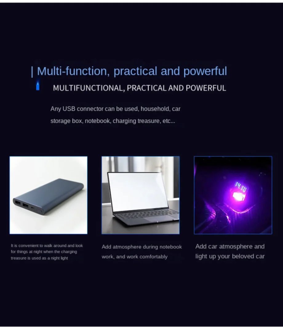 Car Mini USB LED Atmosphere Lights Car Interior Neon Decorative Lamp Emergency Lighting Universal PC Portable Plug and Play