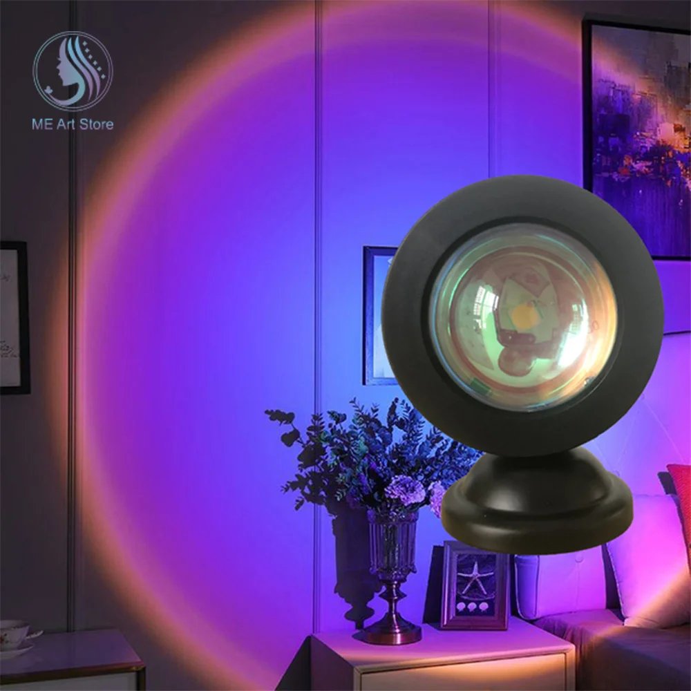 USB Sunset Lamp LED Projector Night Light 16 Colors Projector Light Rainbow Atmosphere Home Bedroom Background Wall Decoration