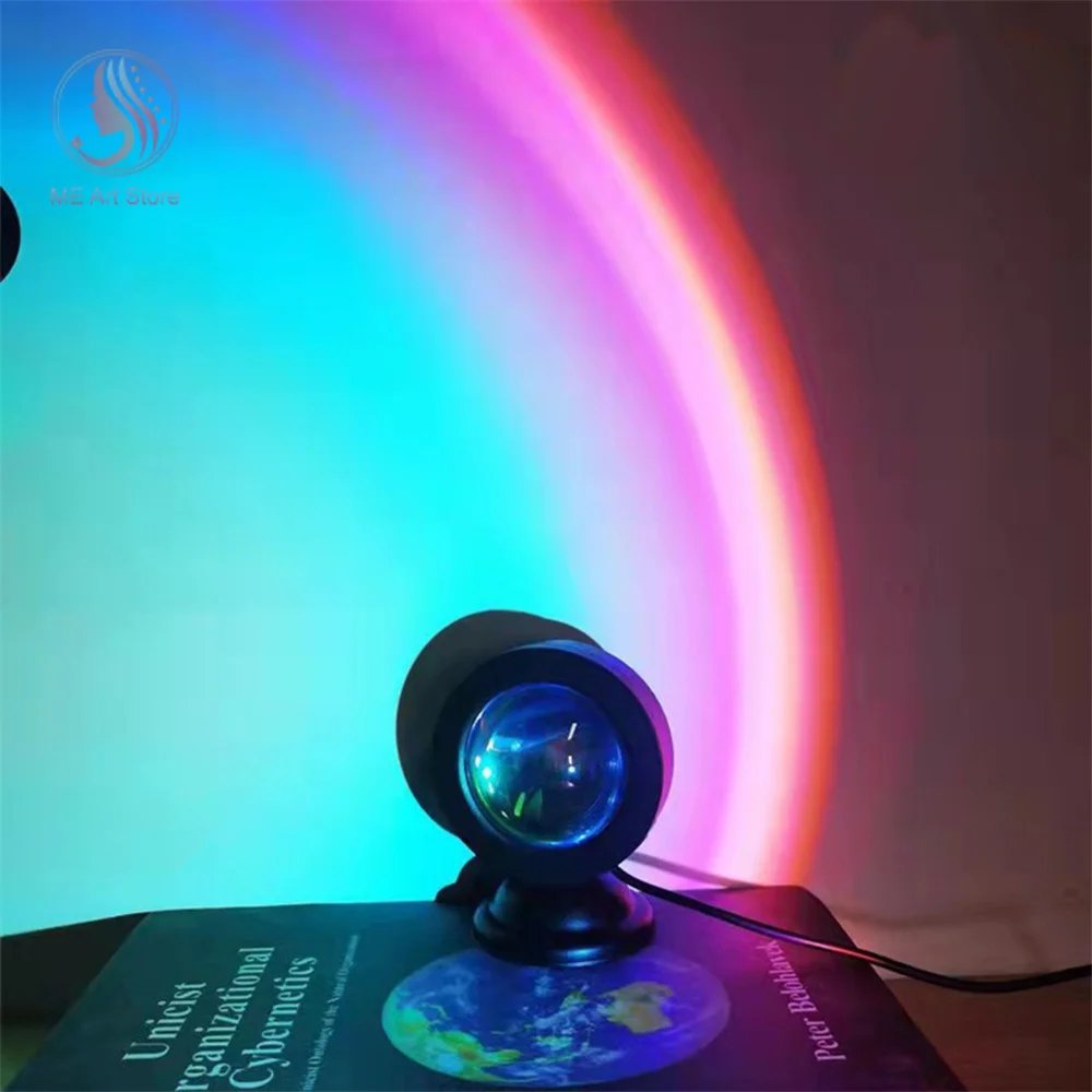 USB Sunset Lamp LED Projector Night Light 16 Colors Projector Light Rainbow Atmosphere Home Bedroom Background Wall Decoration