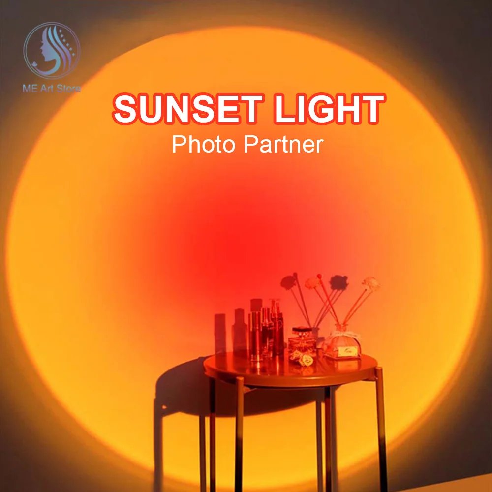 USB Sunset Lamp LED Projector Night Light 16 Colors Projector Light Rainbow Atmosphere Home Bedroom Background Wall Decoration