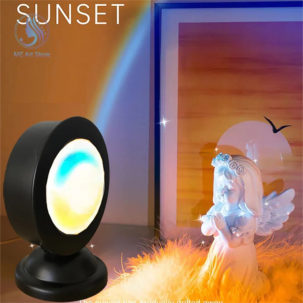 USB Sunset Lamp LED Projector Night Light 16 Colors Projector Light Rainbow Atmosphere Home Bedroom Background Wall Decoration