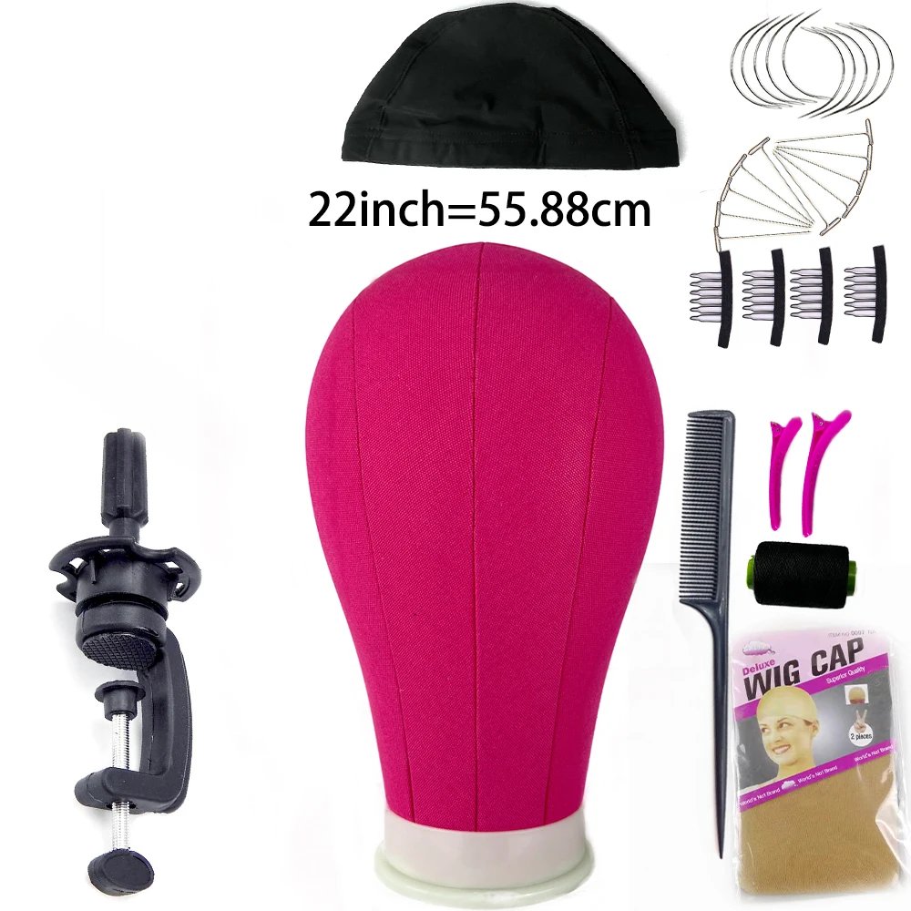 22/23''Training Mannequin Head Canvas Head For Wigs Making Wig Hair Brush With T Pin Wig Install Kit Adjustable Tripod Wig Stand