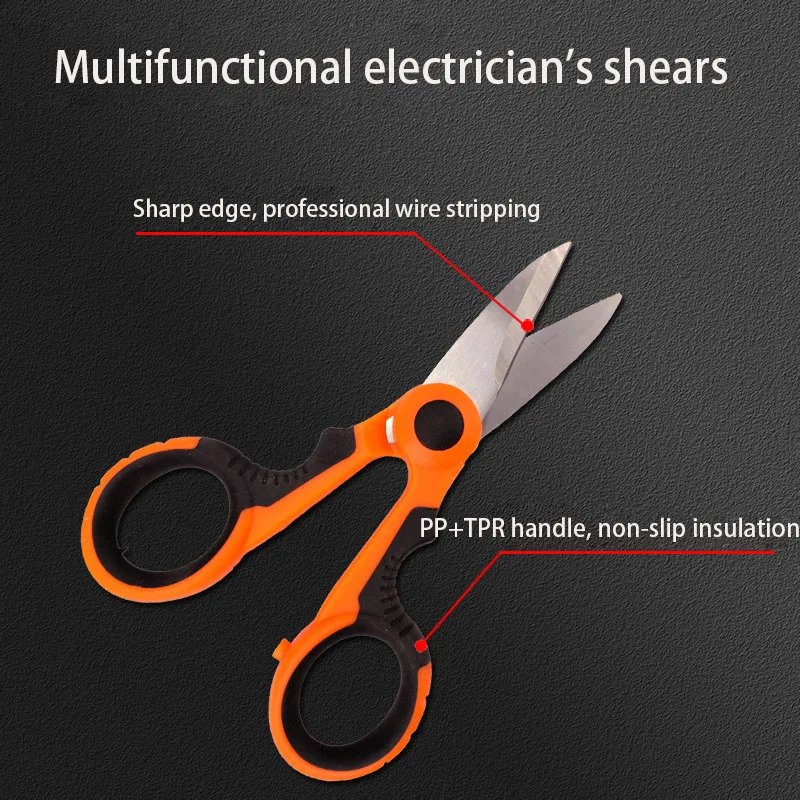 New High Carbon Steel Scissors Household Shears Tools Electrician Scissors Stripping Wire Cut Tools for Fabrics, Paper and Cable