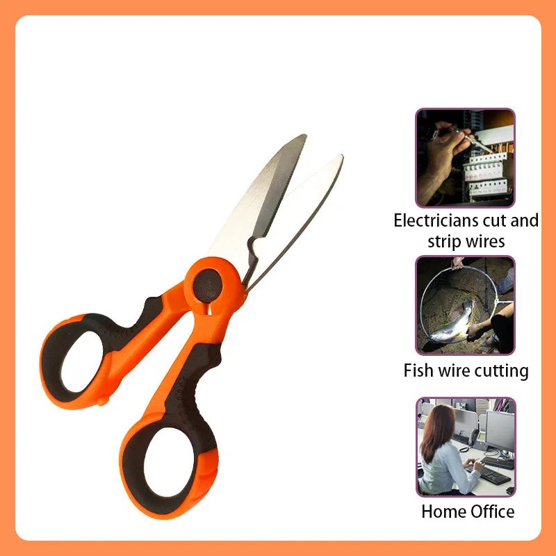 New High Carbon Steel Scissors Household Shears Tools Electrician Scissors Stripping Wire Cut Tools for Fabrics, Paper and Cable