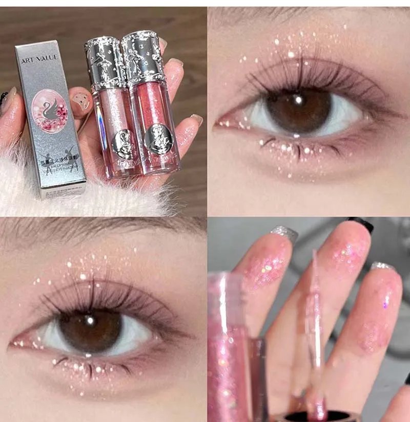 Liquid Eyeshadow Pearlescent Shimmer Long Lasting Monochrome Pearly Fine Sparkling Sequins Eye Shadow Highlighter Quick Drying