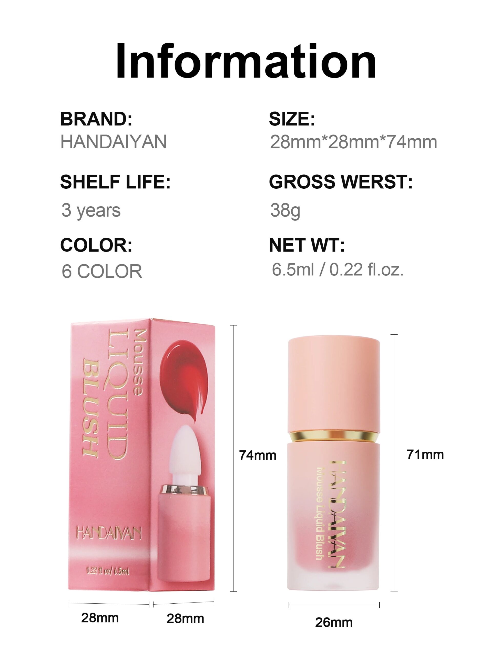 Handaiyan Matte Glitter Face Liquid Blusher Smooth Cheek Eye Mousse Blush Highlighter Stick Rouge Waterproof Contour Makeup Handaiyan Matte Glitter Face Liquid Blusher Smooth Cheek Eye Mousse Blush Highlighter Stick Rouge Waterproof Contour Makeup