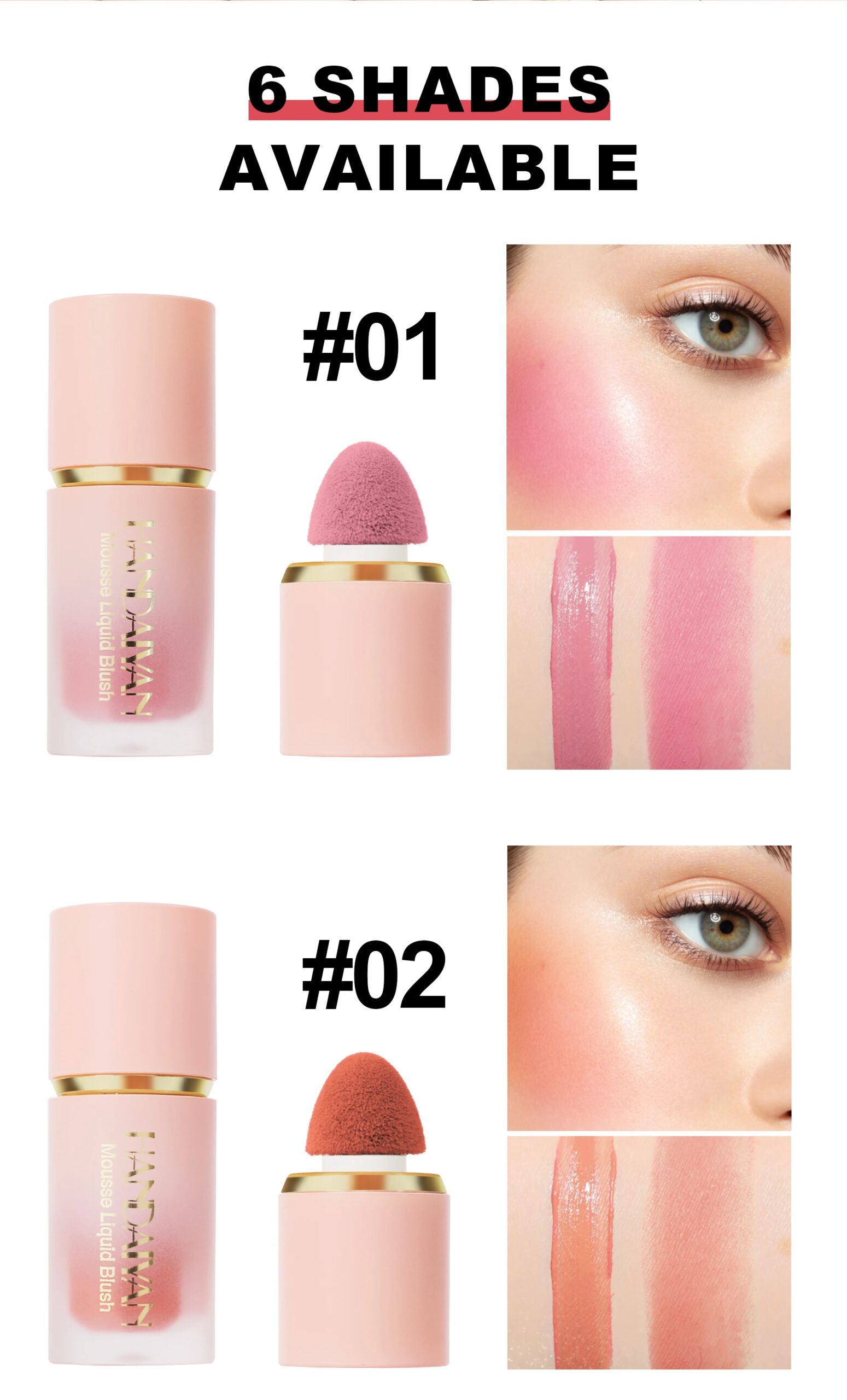 Handaiyan Matte Glitter Face Liquid Blusher Smooth Cheek Eye Mousse Blush Highlighter Stick Rouge Waterproof Contour Makeup Handaiyan Matte Glitter Face Liquid Blusher Smooth Cheek Eye Mousse Blush Highlighter Stick Rouge Waterproof Contour Makeup