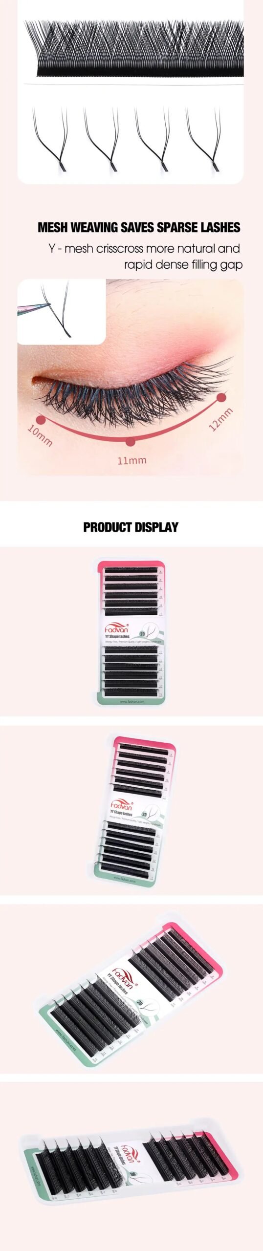 FADVAN YY Shape Lashes 2D 0.07 Faux Mink C/D/8-14mm Natural Soft Brazilian Eyelash Premade Volume Fan Lashes Extension