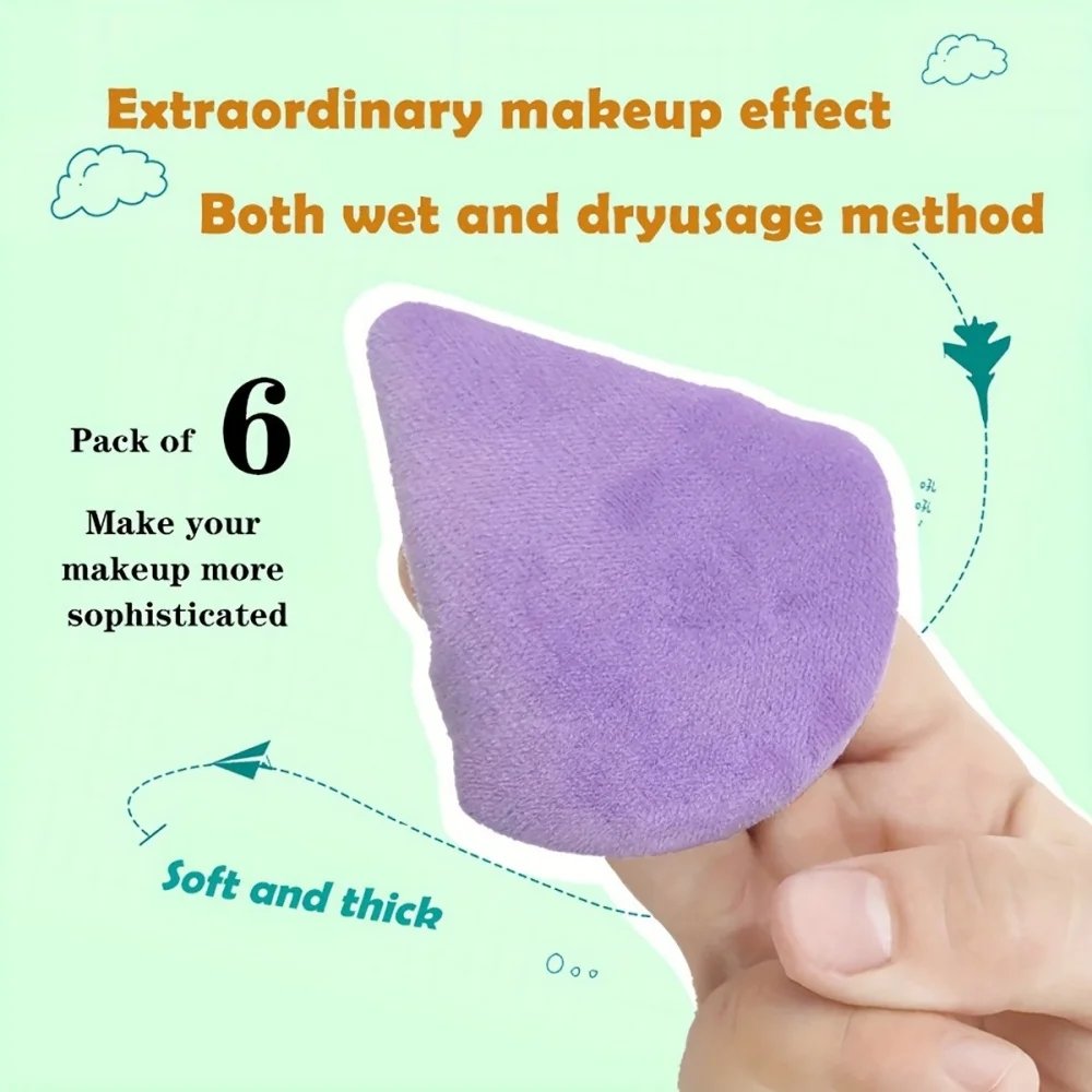 12 makeup puff sets: 3 fingertip puff, 3 triangle puff, 3 mini thumb drop egg and 3 drop egg, suitable for both wet and dry use