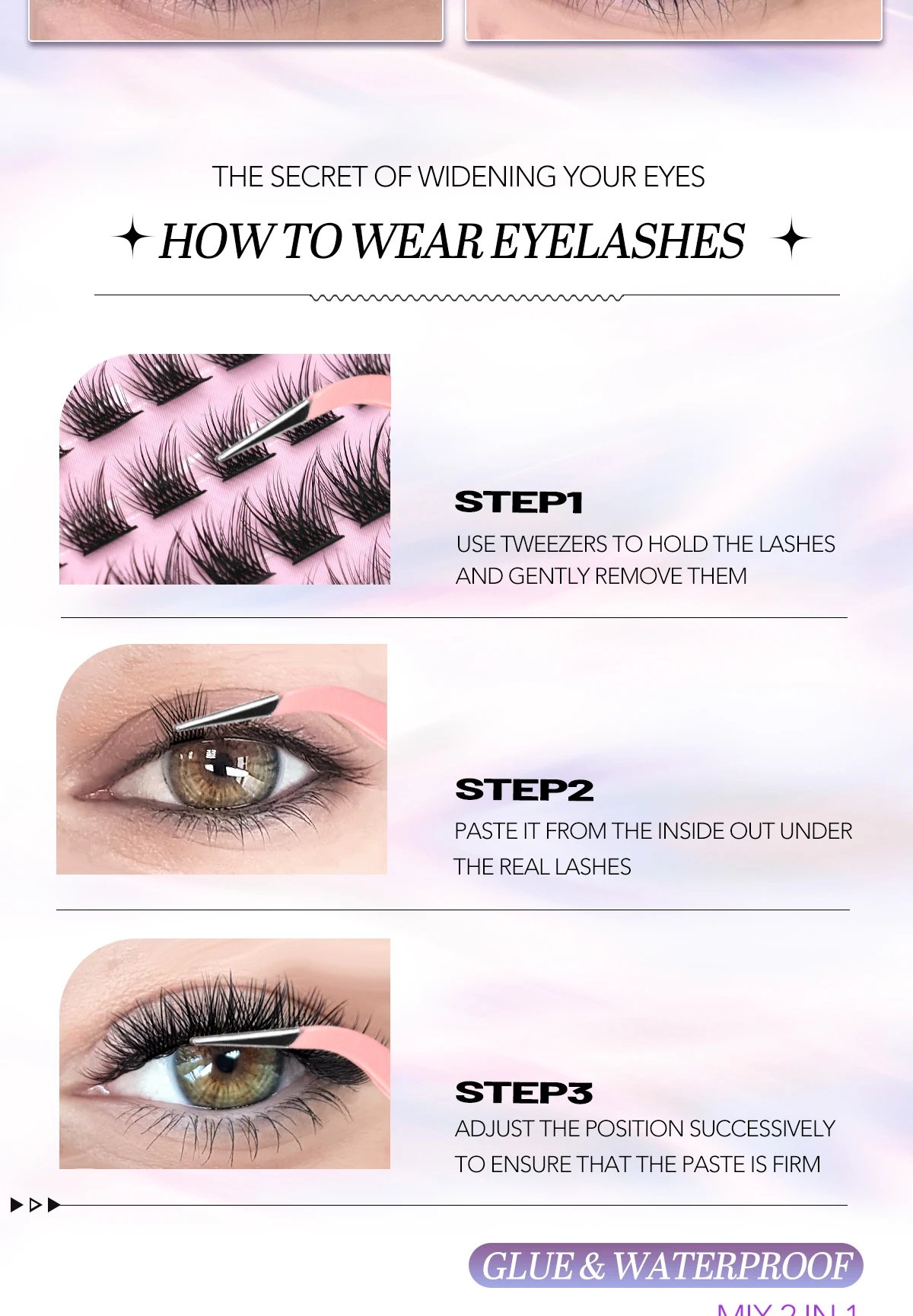 GROINNEYA Lash Clusters Kit With Waterproof Strong Hold DIY Lash Extension Kit Lash Bond And Seal And Eyelash Tweezers Makeup