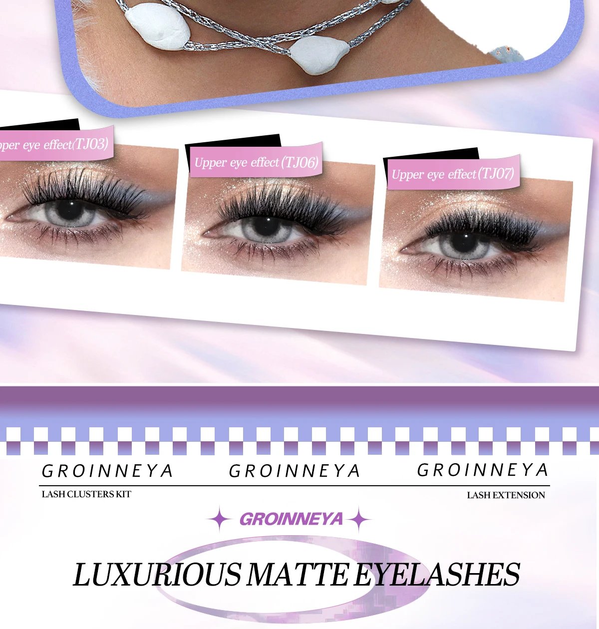 GROINNEYA Lash Clusters Kit With Waterproof Strong Hold DIY Lash Extension Kit Lash Bond And Seal And Eyelash Tweezers Makeup