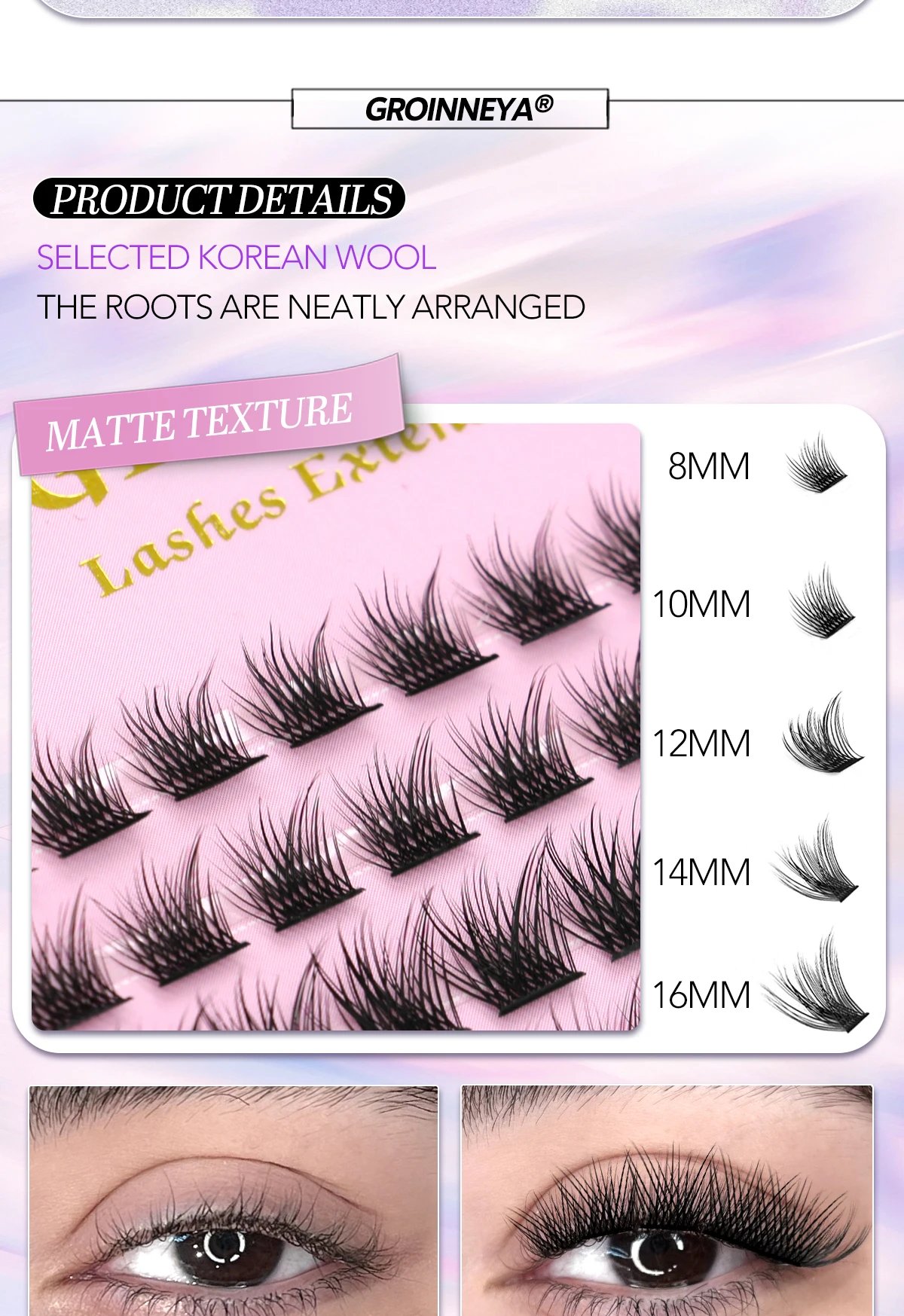 GROINNEYA Lash Clusters Kit With Waterproof Strong Hold DIY Lash Extension Kit Lash Bond And Seal And Eyelash Tweezers Makeup