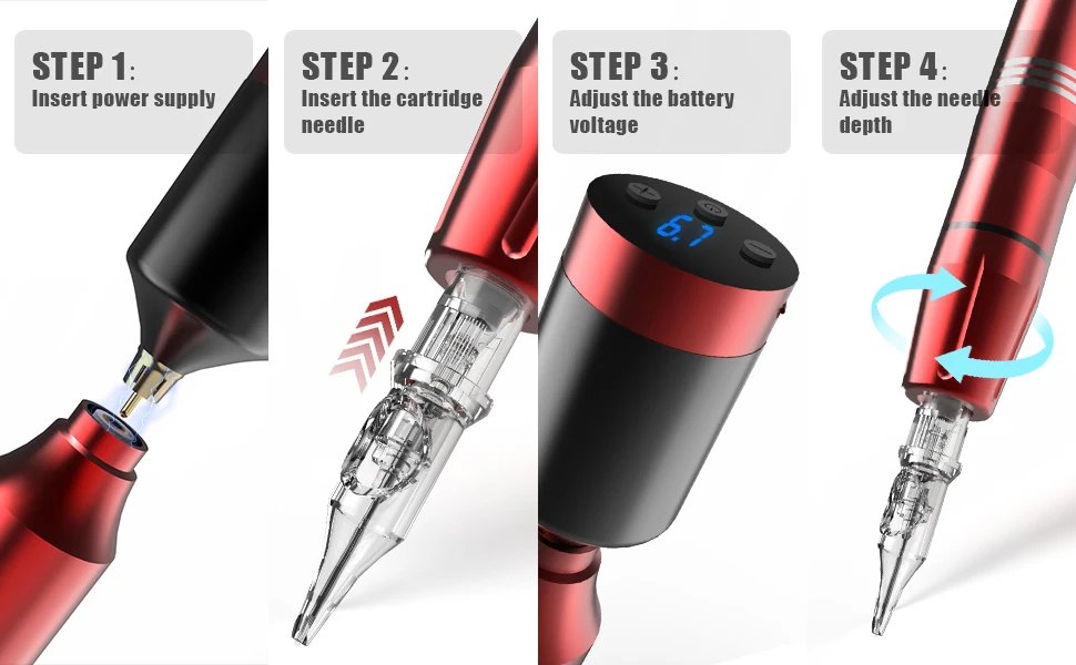 Professional Wireless Rotary Tattoo Machine Kit with 10Pcs Cartridge Needles Complete Set for Tattoo Artists and Beginners