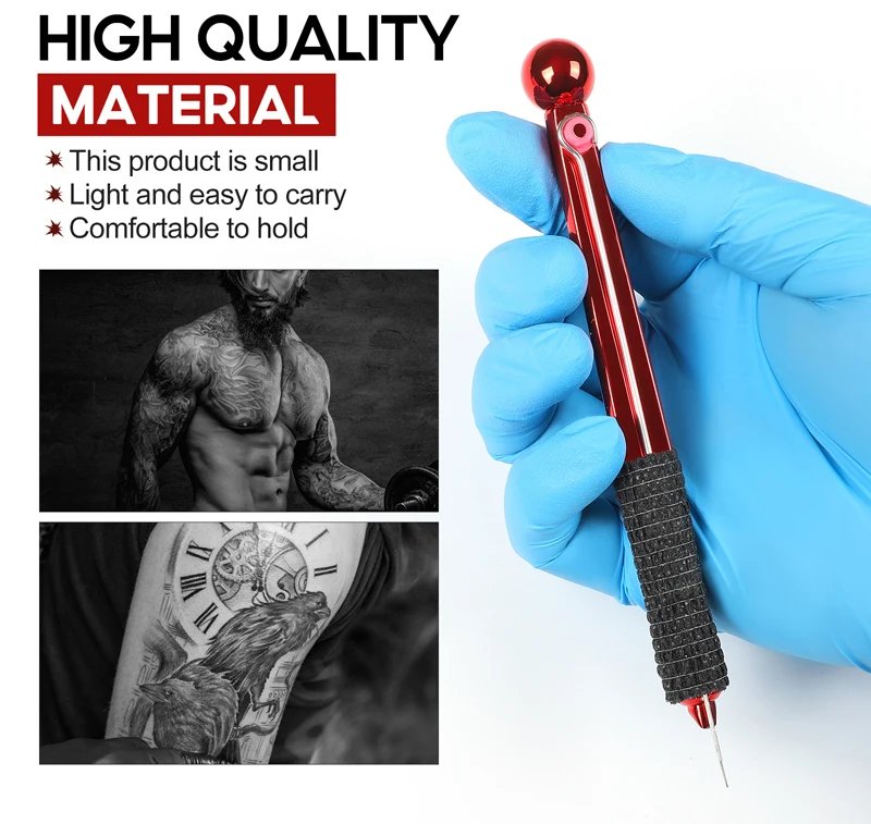 1 Set Hand Poke Pen and Stick Tool Tattoo Needle Holder Tattoo Ink Cup Pigment Glover Grommet Bandage Kit