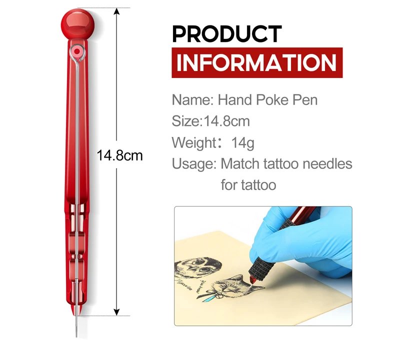 1 Set Hand Poke Pen and Stick Tool Tattoo Needle Holder Tattoo Ink Cup Pigment Glover Grommet Bandage Kit