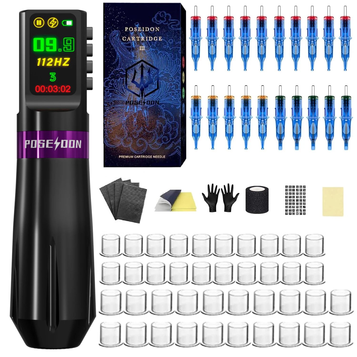 Tattoo Kit POSEIDON Memory Function Tattoo Gun Kit For Permanent Makeup Tattoo Machine Wireless Tattoo Power Supply Tattoo Kit