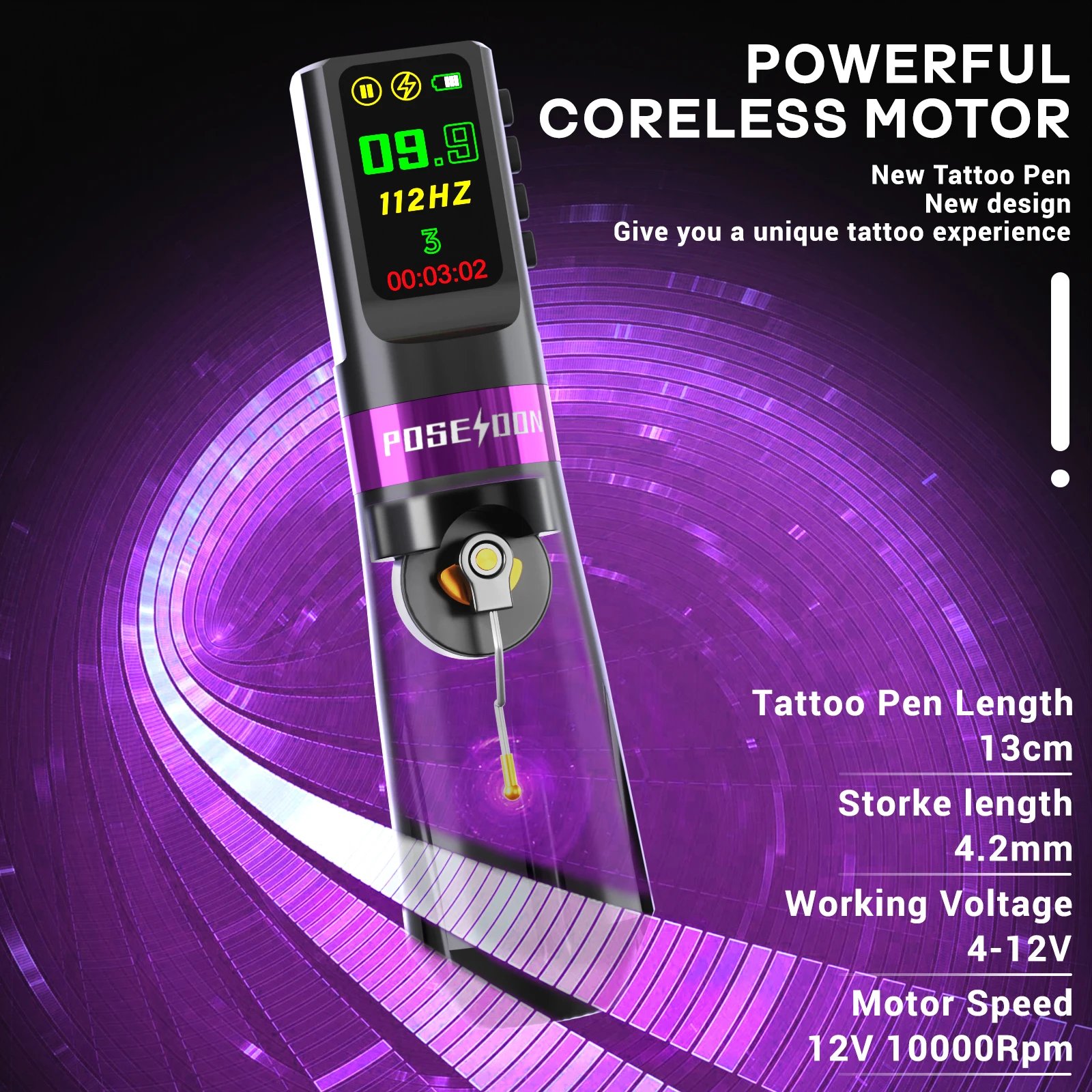 Tattoo Kit POSEIDON Memory Function Tattoo Gun Kit For Permanent Makeup Tattoo Machine Wireless Tattoo Power Supply Tattoo Kit