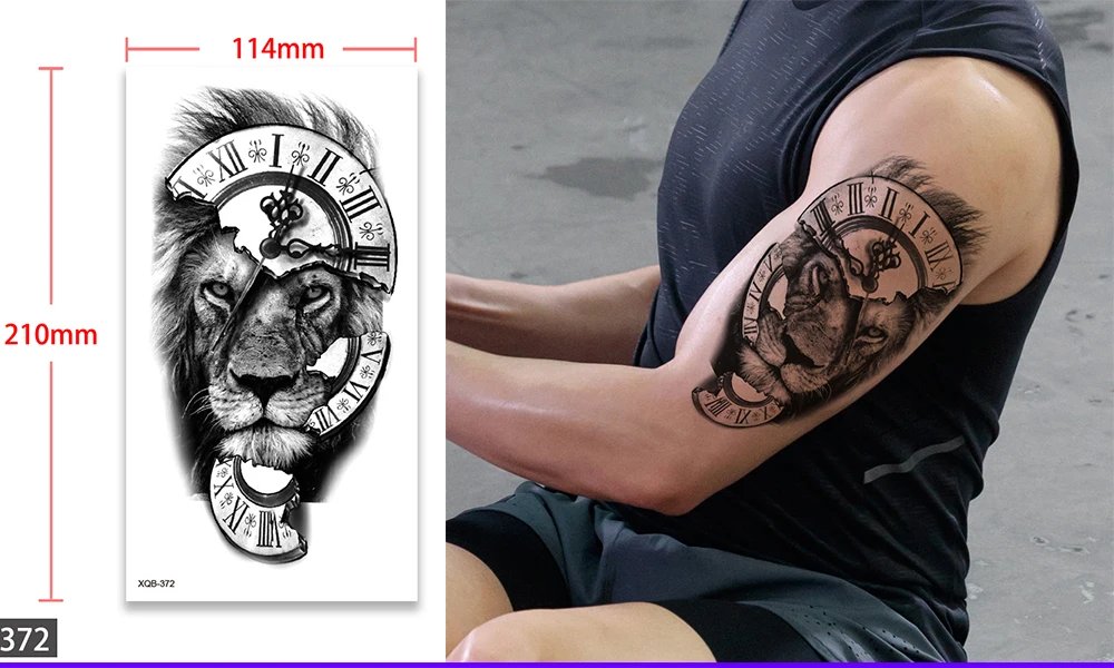 Waterproof Temporary Fake Tattoo Sticker,Water Transfer Decals,Lion Wolf Tiger Moon Crown,Body Art for Sexy Cool Man Women Arm