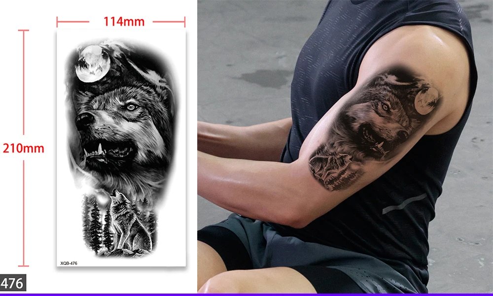 Waterproof Temporary Fake Tattoo Sticker,Water Transfer Decals,Lion Wolf Tiger Moon Crown,Body Art for Sexy Cool Man Women Arm