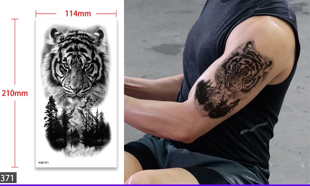 Waterproof Temporary Fake Tattoo Sticker,Water Transfer Decals,Lion Wolf Tiger Moon Crown,Body Art for Sexy Cool Man Women Arm