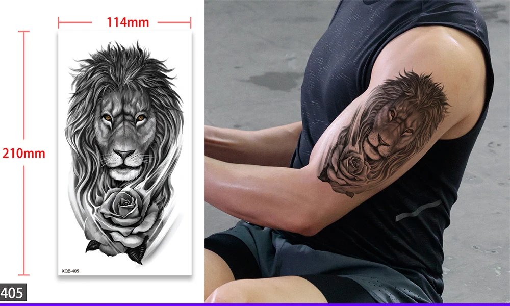 Waterproof Temporary Fake Tattoo Sticker,Water Transfer Decals,Lion Wolf Tiger Moon Crown,Body Art for Sexy Cool Man Women Arm