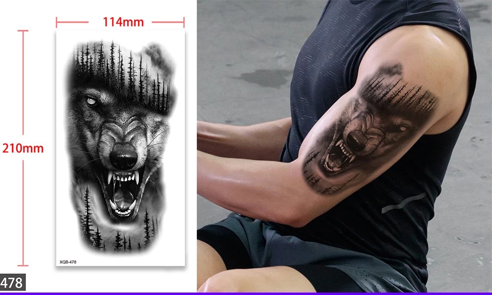 Waterproof Temporary Fake Tattoo Sticker,Water Transfer Decals,Lion Wolf Tiger Moon Crown,Body Art for Sexy Cool Man Women Arm