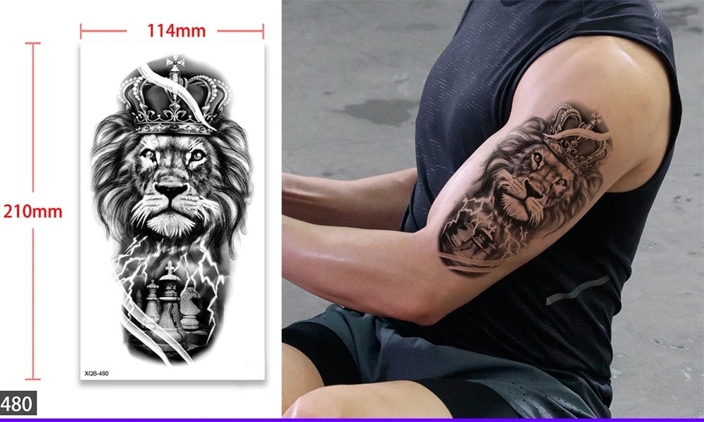 Waterproof Temporary Fake Tattoo Sticker,Water Transfer Decals,Lion Wolf Tiger Moon Crown,Body Art for Sexy Cool Man Women Arm