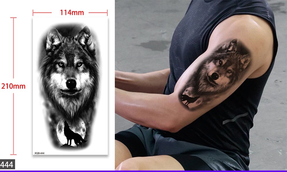 Waterproof Temporary Fake Tattoo Sticker,Water Transfer Decals,Lion Wolf Tiger Moon Crown,Body Art for Sexy Cool Man Women Arm