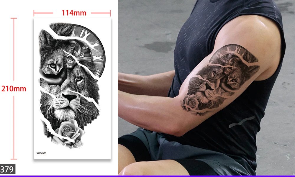 Waterproof Temporary Fake Tattoo Sticker,Water Transfer Decals,Lion Wolf Tiger Moon Crown,Body Art for Sexy Cool Man Women Arm