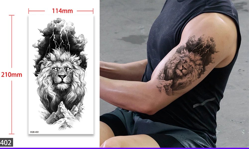 Waterproof Temporary Fake Tattoo Sticker,Water Transfer Decals,Lion Wolf Tiger Moon Crown,Body Art for Sexy Cool Man Women Arm