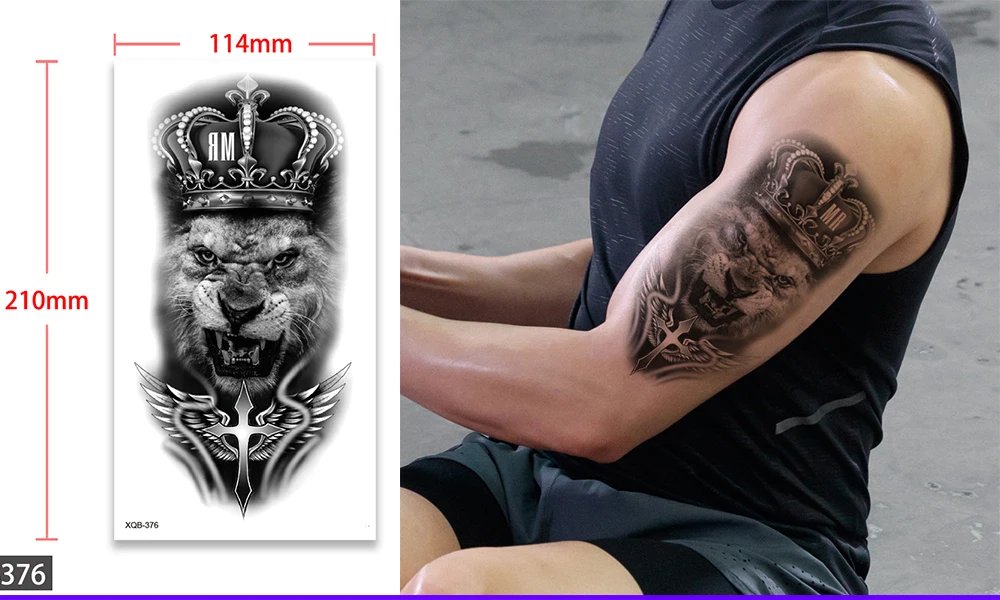 Waterproof Temporary Fake Tattoo Sticker,Water Transfer Decals,Lion Wolf Tiger Moon Crown,Body Art for Sexy Cool Man Women Arm
