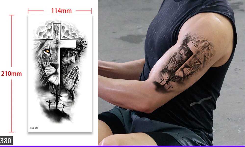 Waterproof Temporary Fake Tattoo Sticker,Water Transfer Decals,Lion Wolf Tiger Moon Crown,Body Art for Sexy Cool Man Women Arm