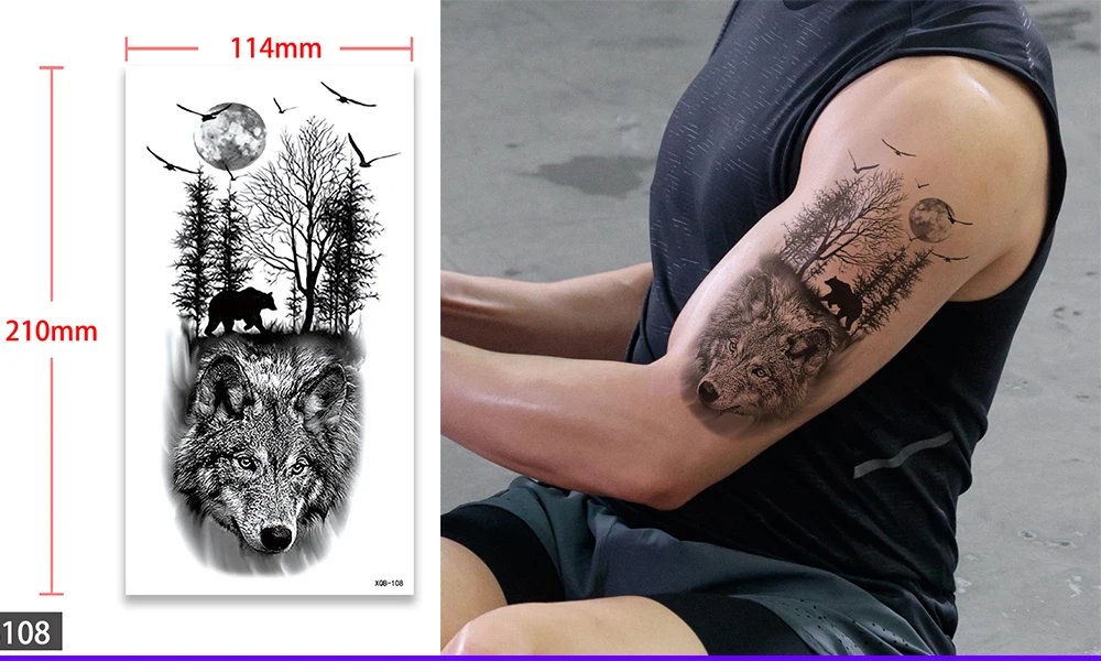 Waterproof Temporary Fake Tattoo Sticker,Water Transfer Decals,Lion Wolf Tiger Moon Crown,Body Art for Sexy Cool Man Women Arm