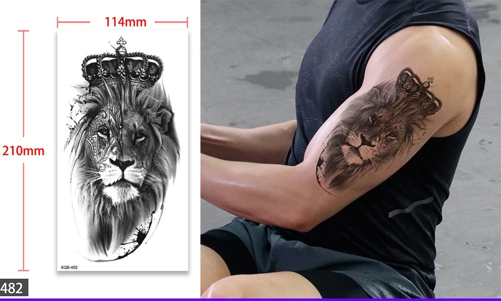 Waterproof Temporary Fake Tattoo Sticker,Water Transfer Decals,Lion Wolf Tiger Moon Crown,Body Art for Sexy Cool Man Women Arm