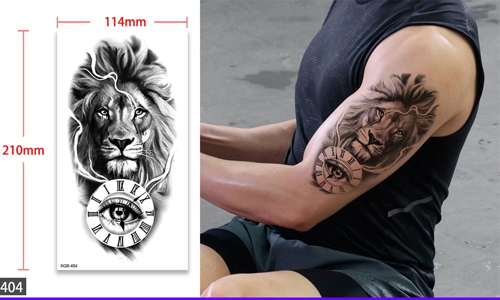 Waterproof Temporary Fake Tattoo Sticker,Water Transfer Decals,Lion Wolf Tiger Moon Crown,Body Art for Sexy Cool Man Women Arm