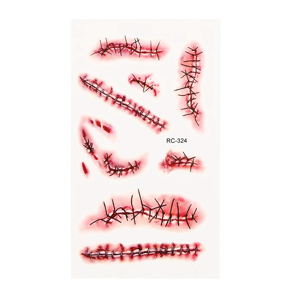 1PC Waterproof Halloween Tattoo Stickers Face Body Temporary Tattoos Environmental Funny Atmosphere Scary Scars Blood Tattoo 1PC Waterproof Halloween Tattoo Stickers Face Body Temporary Tattoos Environmental Funny Atmosphere Scary Scars Blood Tattoo