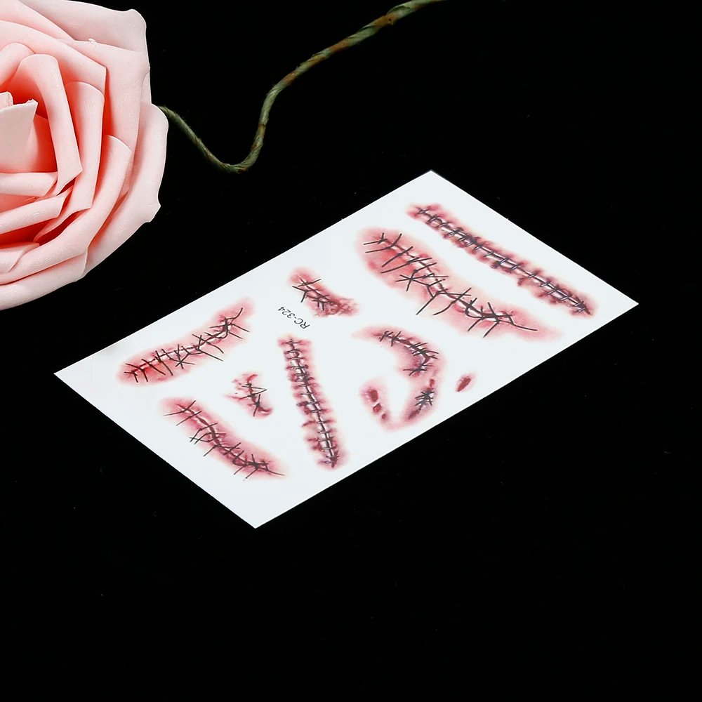 1PC Waterproof Halloween Tattoo Stickers Face Body Temporary Tattoos Environmental Funny Atmosphere Scary Scars Blood Tattoo 1PC Waterproof Halloween Tattoo Stickers Face Body Temporary Tattoos Environmental Funny Atmosphere Scary Scars Blood Tattoo
