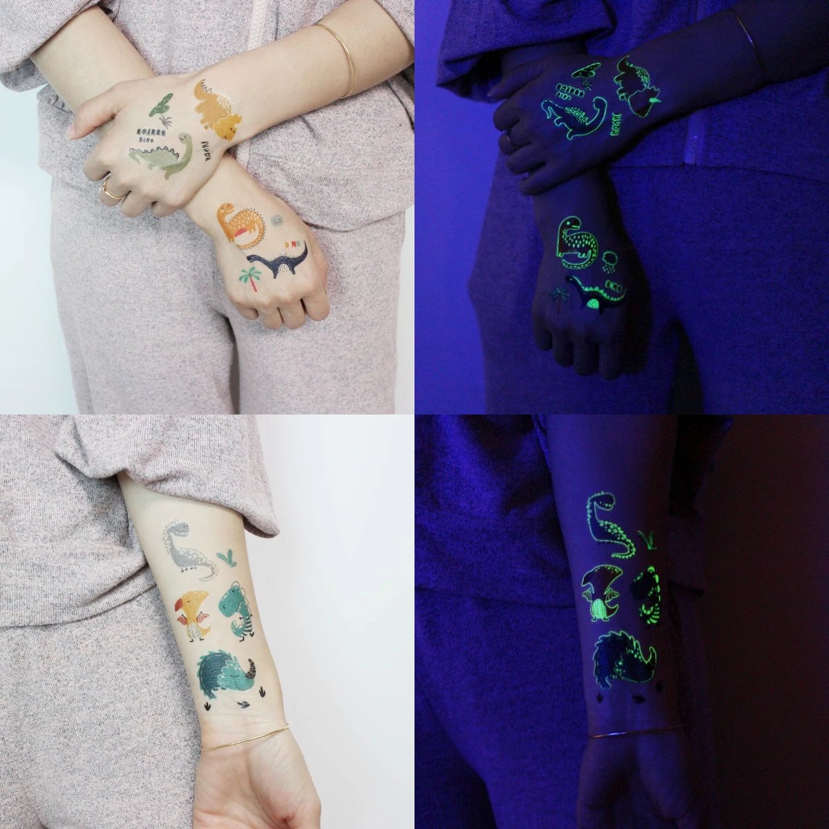 10pcs Luminous Cute Dinosaur Glow Waterproof Temporary Tattoo Stickers Animal Totem Flash Tatto Kids Arm Body Art Fake Tattoos