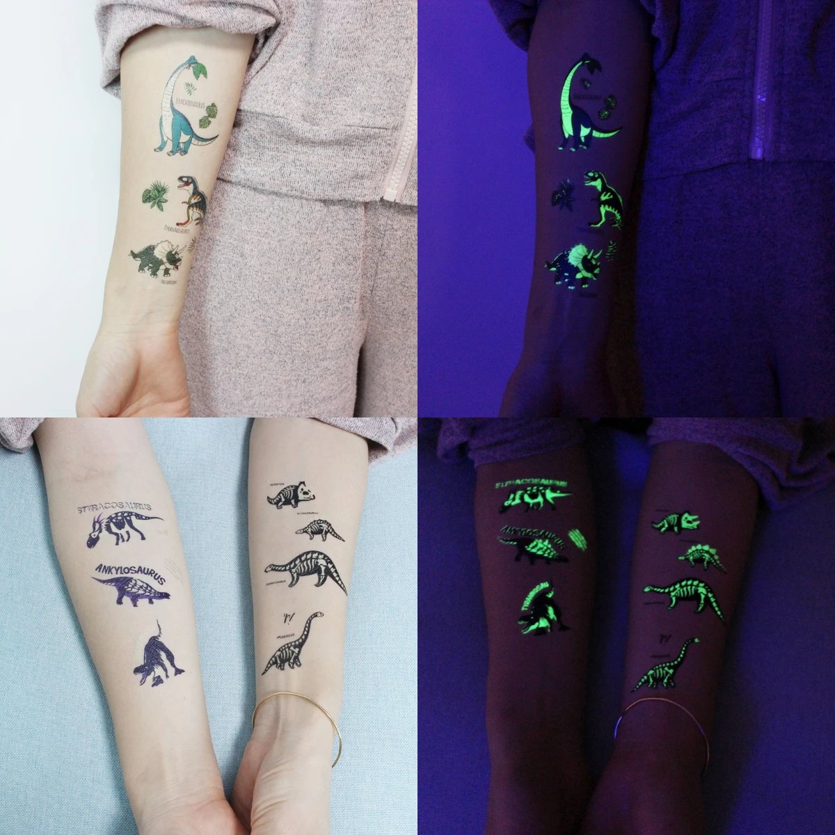 10pcs Luminous Cute Dinosaur Glow Waterproof Temporary Tattoo Stickers Animal Totem Flash Tatto Kids Arm Body Art Fake Tattoos