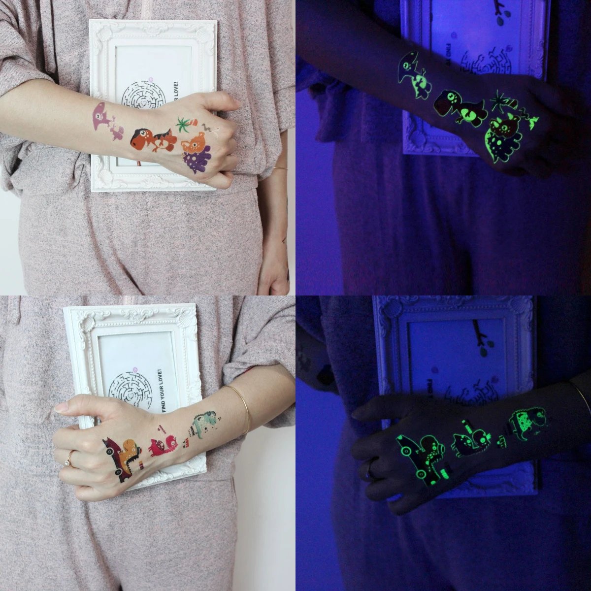 10pcs Luminous Cute Dinosaur Glow Waterproof Temporary Tattoo Stickers Animal Totem Flash Tatto Kids Arm Body Art Fake Tattoos