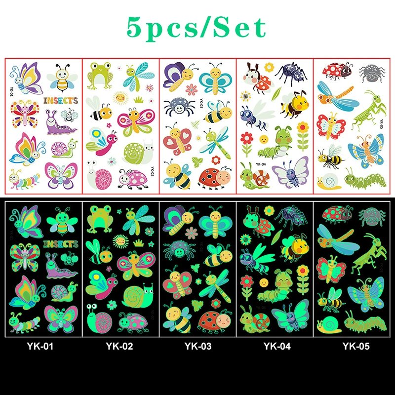 Luminous Tattoo 5 10pcs/Set Temporary Tattoos Mermaid Licorne Children Stickers for Kids Pokemon Tattoo Tattoo for Kids Unicorn