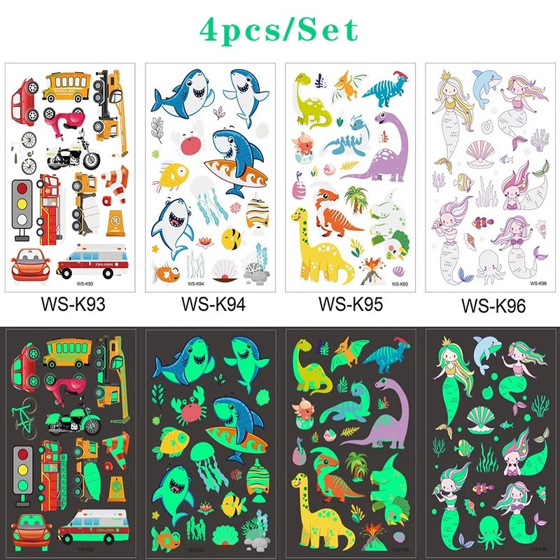 Luminous Tattoo 5 10pcs/Set Temporary Tattoos Mermaid Licorne Children Stickers for Kids Pokemon Tattoo Tattoo for Kids Unicorn