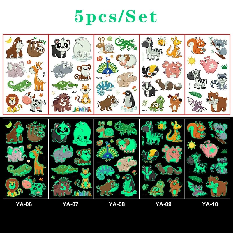 Luminous Tattoo 5 10pcs/Set Temporary Tattoos Mermaid Licorne Children Stickers for Kids Pokemon Tattoo Tattoo for Kids Unicorn