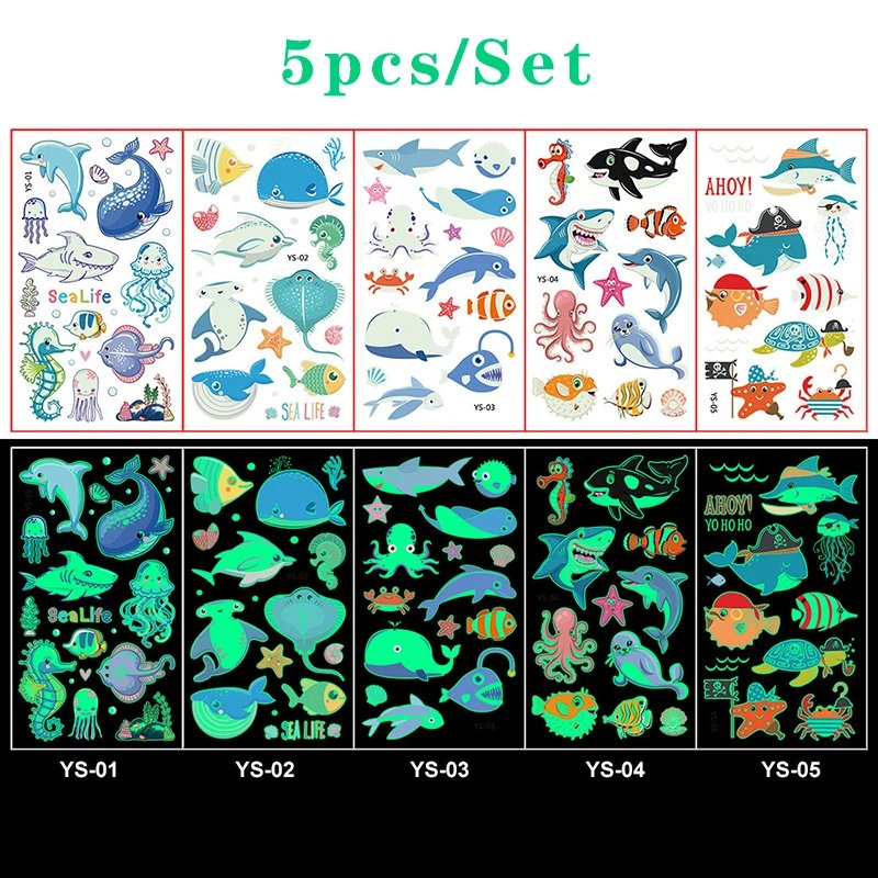 Luminous Tattoo 5 10pcs/Set Temporary Tattoos Mermaid Licorne Children Stickers for Kids Pokemon Tattoo Tattoo for Kids Unicorn