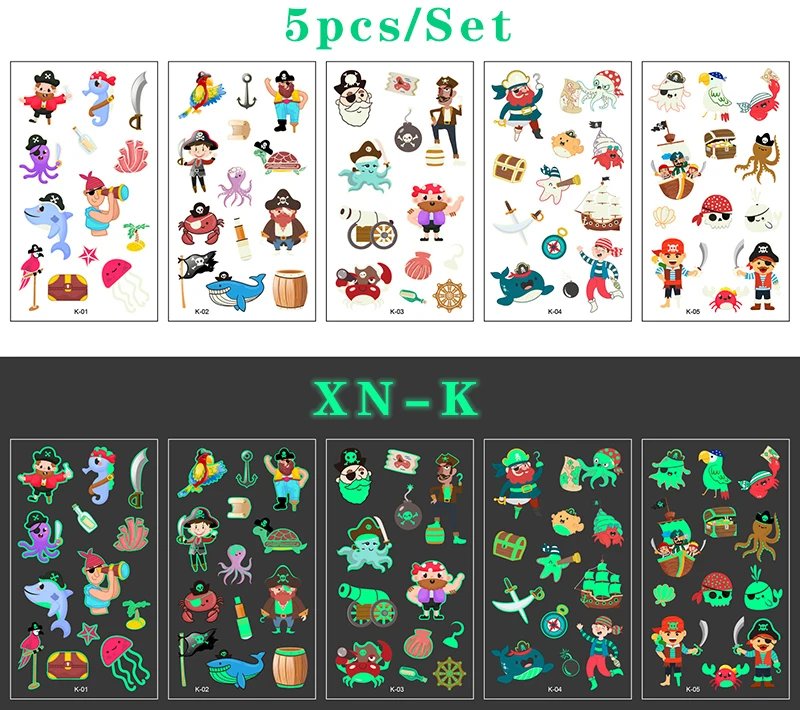 Luminous Tattoo 5 10pcs/Set Temporary Tattoos Mermaid Licorne Children Stickers for Kids Pokemon Tattoo Tattoo for Kids Unicorn