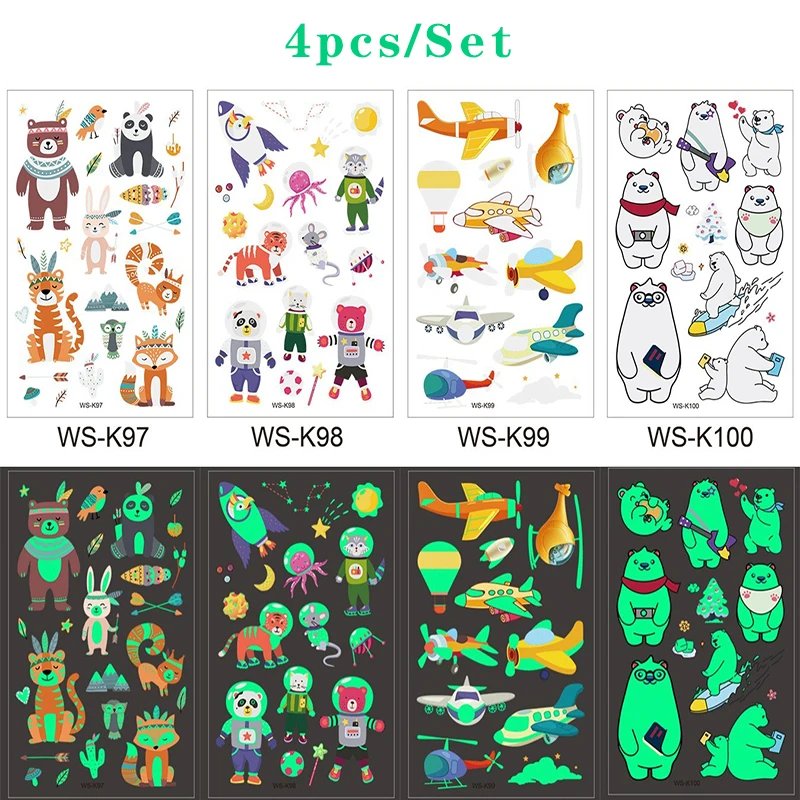 Luminous Tattoo 5 10pcs/Set Temporary Tattoos Mermaid Licorne Children Stickers for Kids Pokemon Tattoo Tattoo for Kids Unicorn